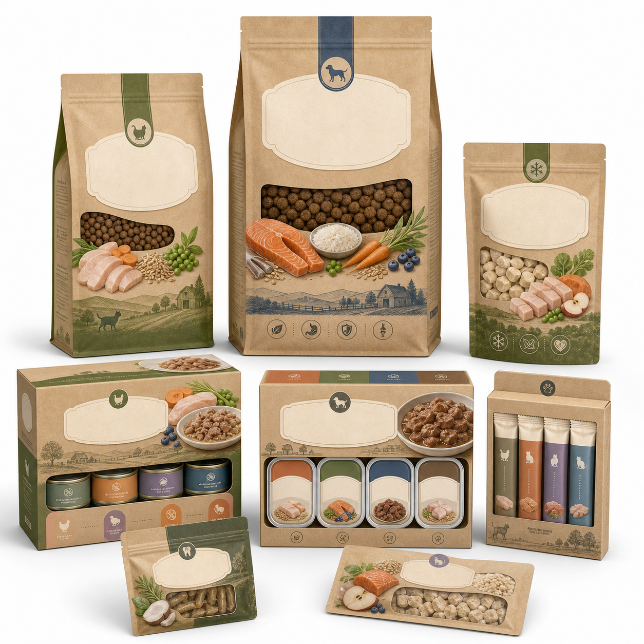 Natural Ingredient Window System packaging style for EU natural / baked / freeze-dried line